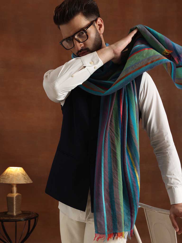 Stripes Wool Silk Scarf Unisex