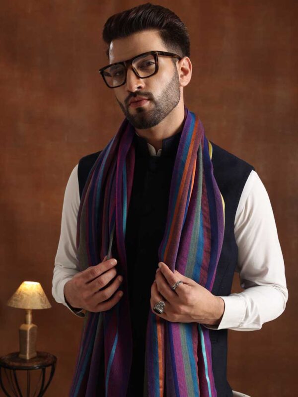 Stripes Wool Silk Scarf Unisex