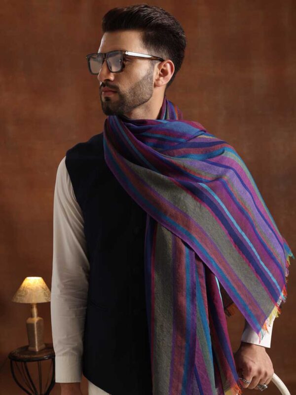 Stripes Wool Silk Scarf Unisex