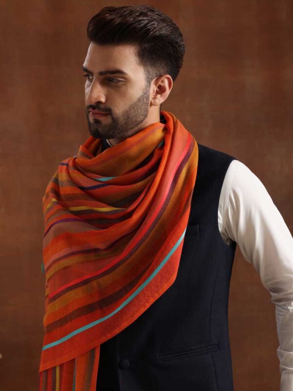 Stripes Wool Silk Scarf Unisex