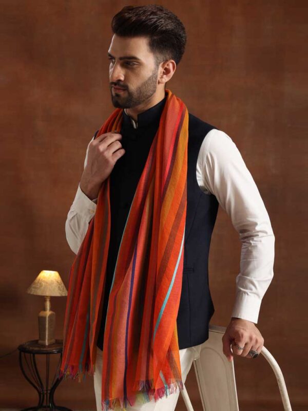 Stripes Wool Silk Scarf Unisex