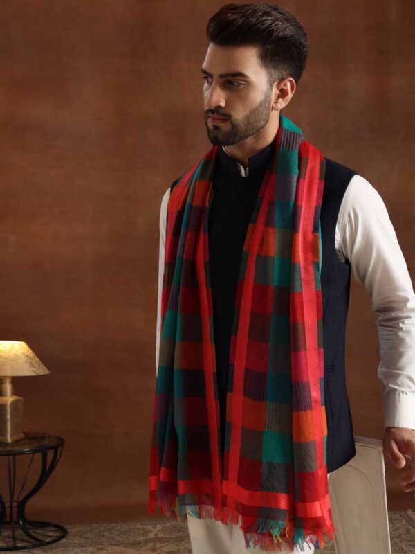 Wool Silk Checks Scarf Unisex