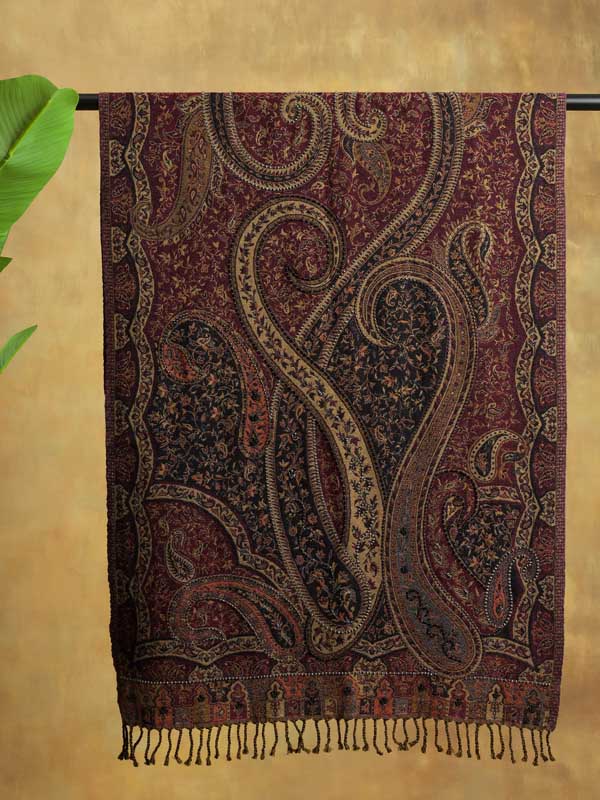 Badaam Jaal Merino Hand Bead Wrap - Ruby, Black