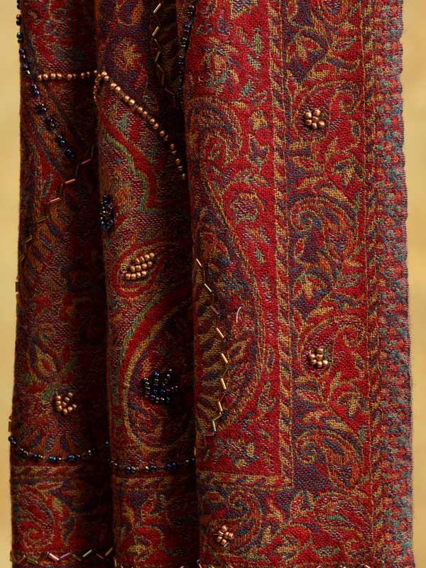 Badaam Jaal Merino Hand Bead Wrap - Picante Red