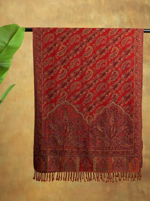 Badaam Jaal Merino Hand Bead Wrap - Spice Red