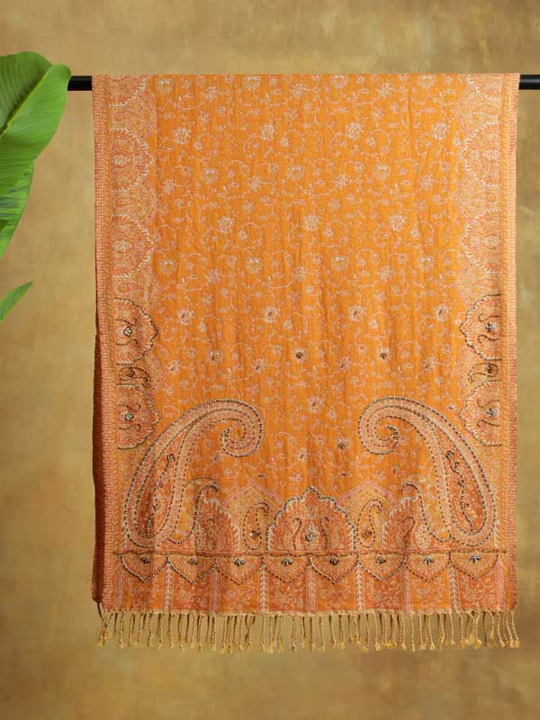 Honey Gold Paisley Hand Bead Merino Wrap