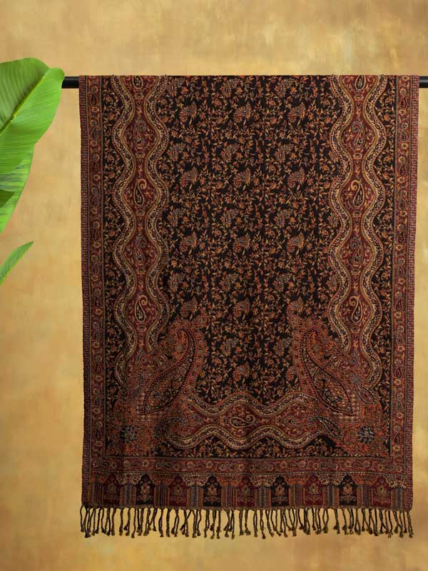 Paisley Jaal Merino Hand Bead Wrap - Adobe Brown