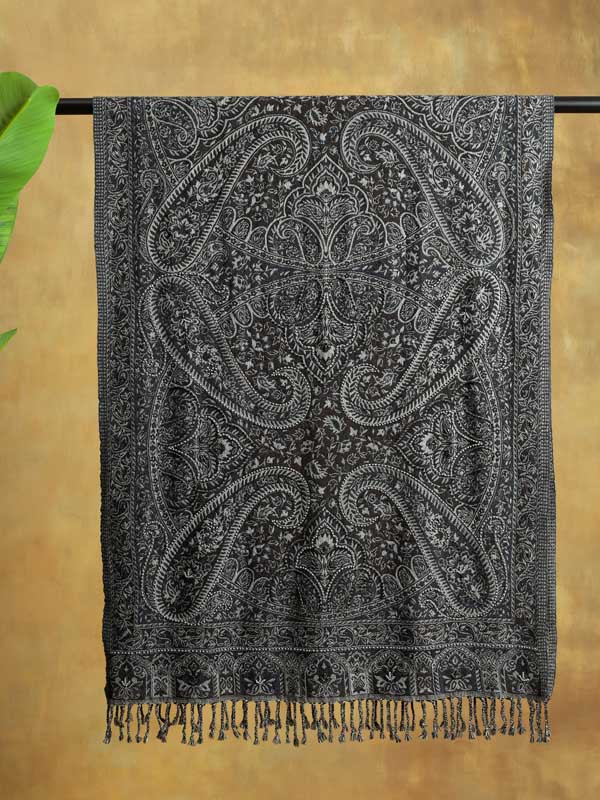 Paisley Jaal Merino Hand Bead Wrap - Gunmetal Grey