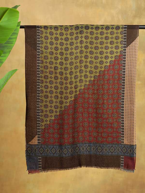 Mens Classic Pure Wool Stole - Khaki Red