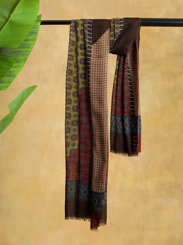 Mens Classic Pure Wool Stole - Khaki Red