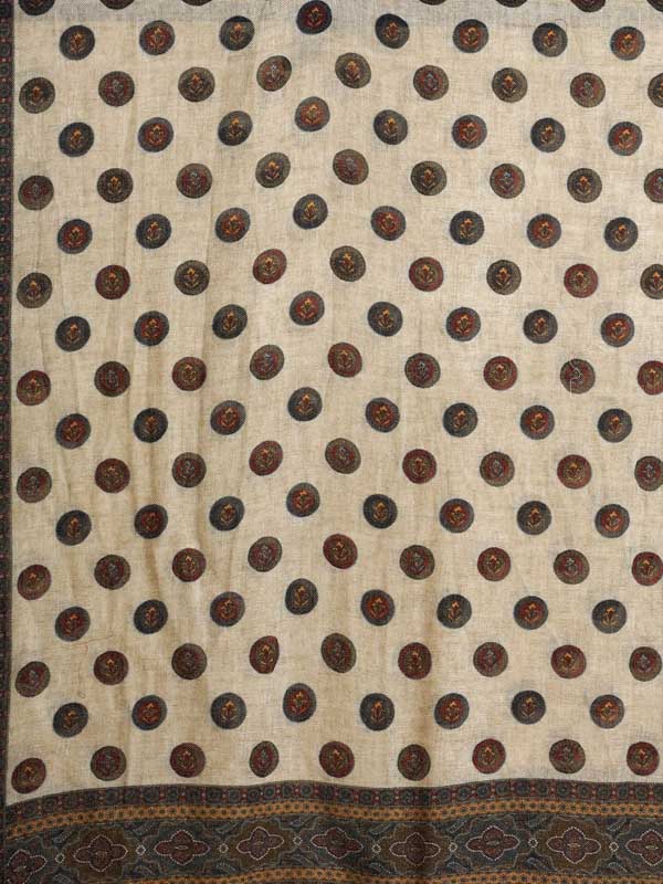 Medallion Merino Wool Twill Mens Scarf - Natural Beige, Yale Blue