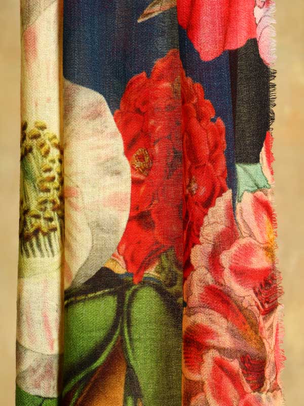 Dreamy Dandelions Wool Scarf - Navy, Red