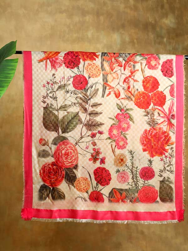 Interflora Wool Silk Self Checks Stole - Pink