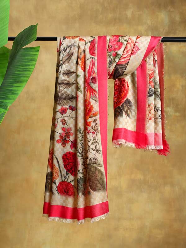 Interflora Wool Silk Self Checks Stole - Pink