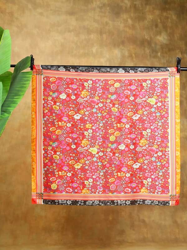 Serenade Blooms Silk Blend Square Scarf - Rouge Red
