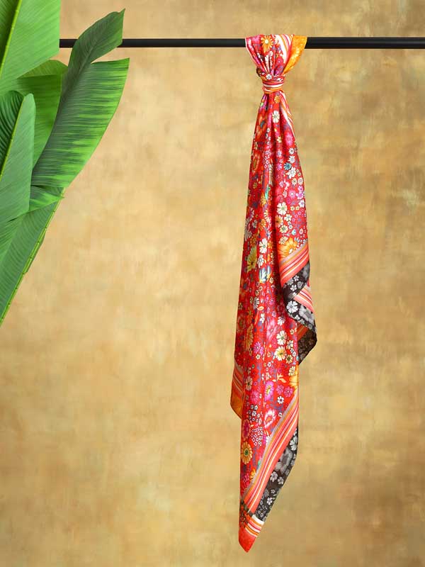 Serenade Blooms Silk Blend Square Scarf - Rouge Red