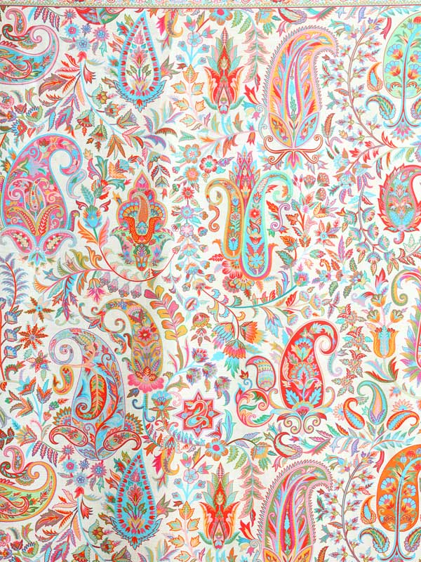 Almond Paisley Silk Blend Square Scarf - Crimson Ivory