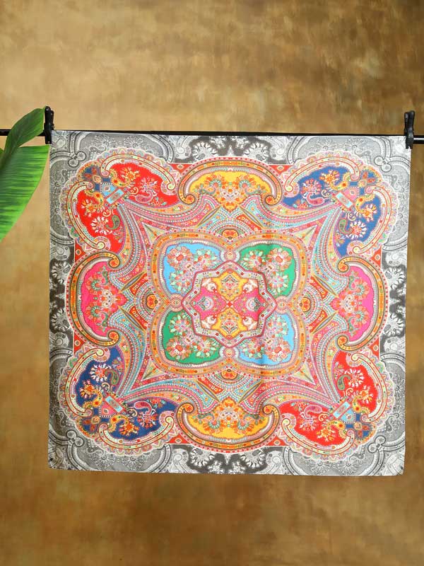 Paisley Poetry Silk Blend Square Scarf - Monochrome Multi