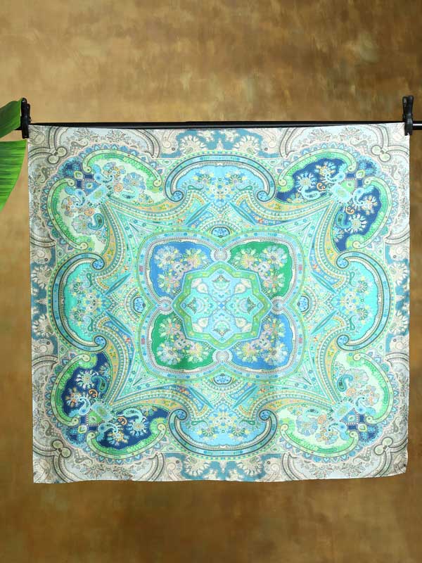 Paisley Poetry Silk Blend Square Scarf - Tripura Teal
