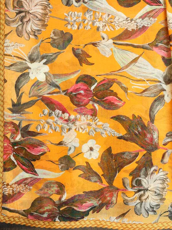 Petaled Blossoms Oversize Wool Silk Foulard - Merigold