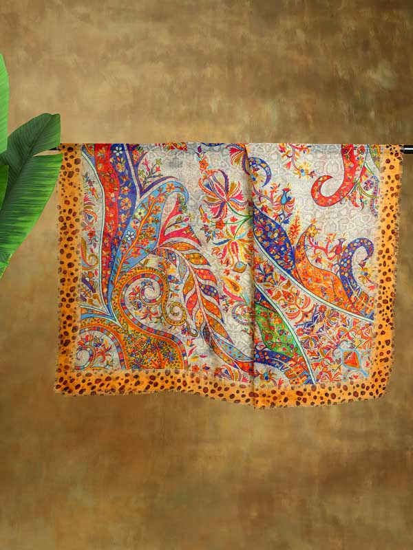 Phorios Paisley Oversize Wool Silk Foulard - Tangerine