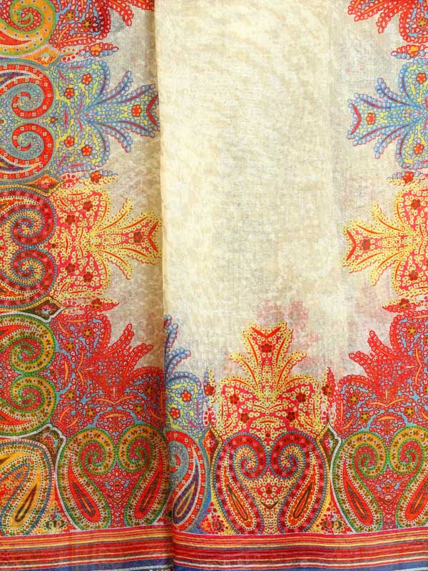 Daur Paisley Oversize Wool SIlk Foulard - Cream Multi