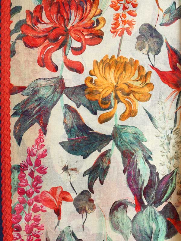 Petaled Blossoms Oversize Wool SIlk Foulard - Cobalt Offwhite