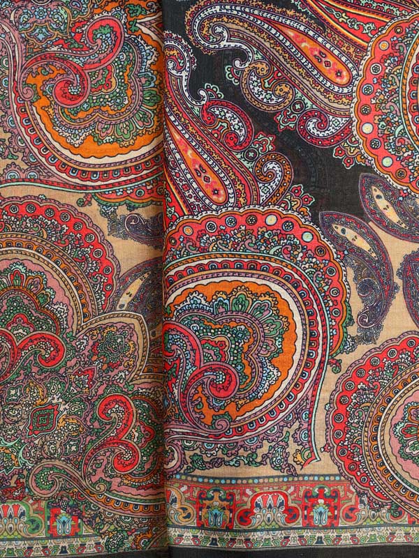 Phorios Paisley Oversize Wool Silk Foulard - Antique Black