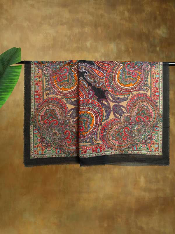 Phorios Paisley Oversize Wool Silk Foulard - Antique Black
