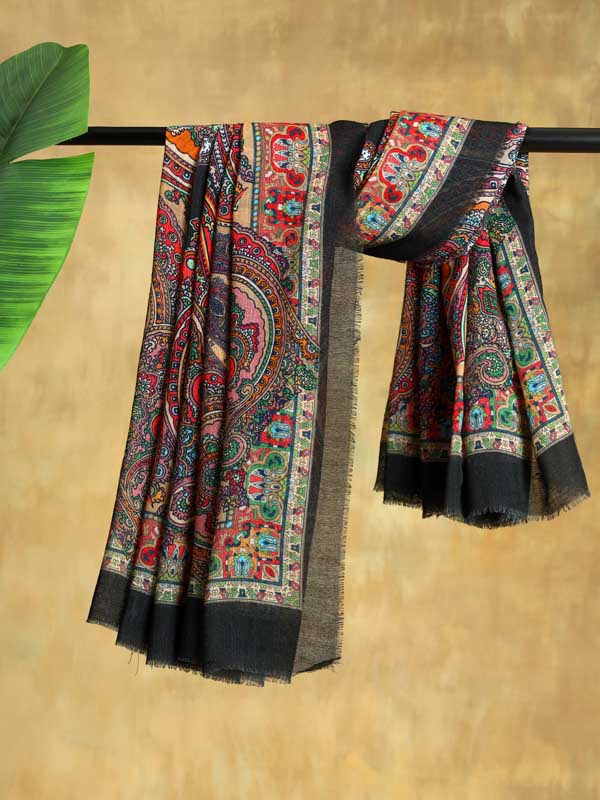 Phorios Paisley Oversize Wool Silk Foulard - Antique Black