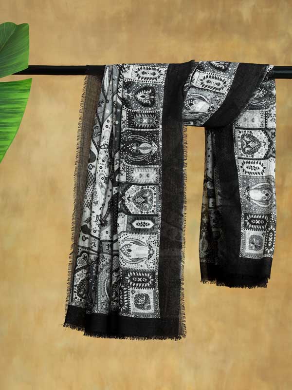 Mehez Durbar Oversize Wool Silk Foulard - B&W