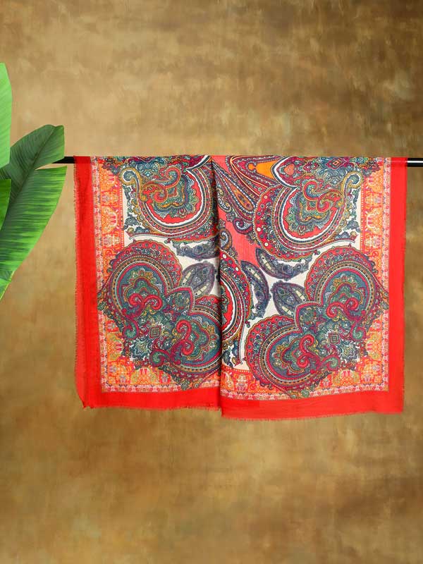 Phorios Paisley Oversize Wool Silk Foulard - Lipstick Red