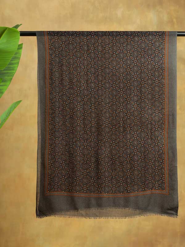 Petit Paisley Classic Mens Wool Stole -Squash Grey