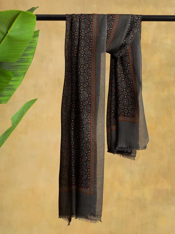 Petit Paisley Classic Mens Wool Stole -Squash Grey