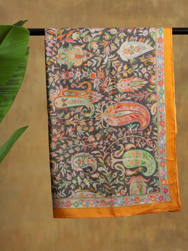 Almond Paisley Silk Blend Square Scarf - Merigold Grey