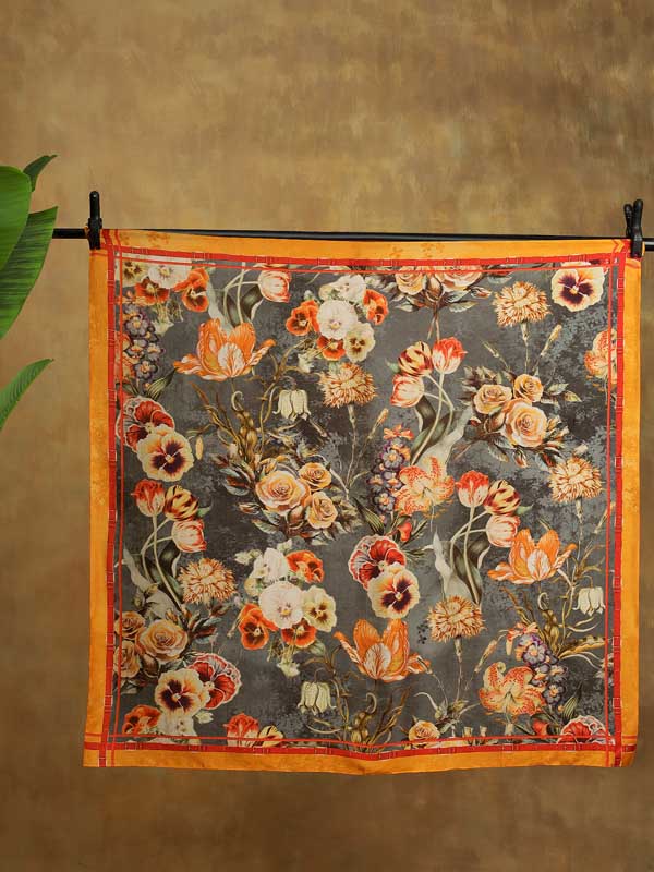 Gilded Blooms Silk Blend Square Scarf - Grey Merigold